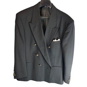 Henry Grethel Black Double Breasted Gold Button Suit Coat Jacket Sz 46